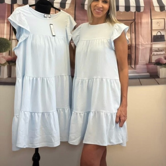 Light Blue Ruffle Sleeve Dress - Picture 2 of 2